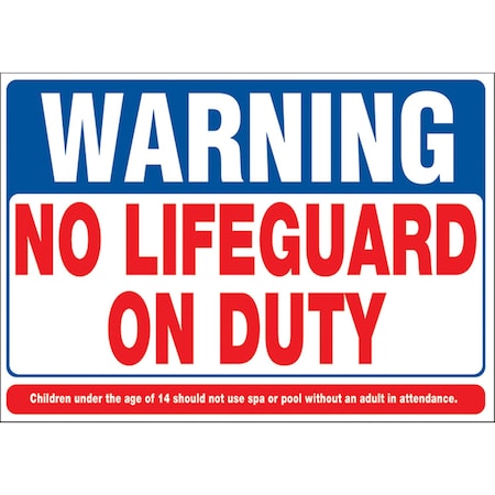 Hy-Ko Warning No Lifeguard On Duty Sign 20" x 28", 5PK A20401